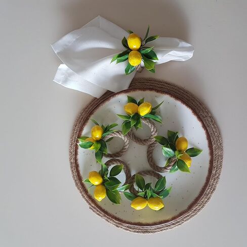 Lemon Napkin Rings, Set of 6 Napkin Holder for Dining Table, Faux Lemon Leaf Napkin Rings for Kitchen Table, Table Decor for Thanksgiving, Christmas, Birthday, Wedding, Napkin Ring Holders for Party in Saudi Arabia