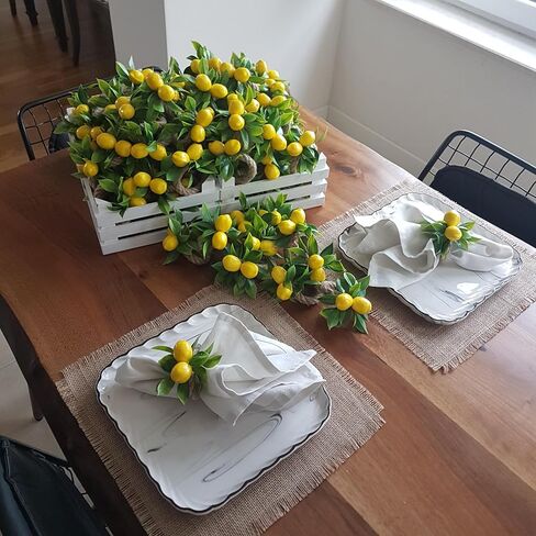 Lemon Napkin Rings, Set of 6 Napkin Holder for Dining Table, Faux Lemon Leaf Napkin Rings for Kitchen Table, Table Decor for Thanksgiving, Christmas, Birthday, Wedding, Napkin Ring Holders for Party in Saudi Arabia