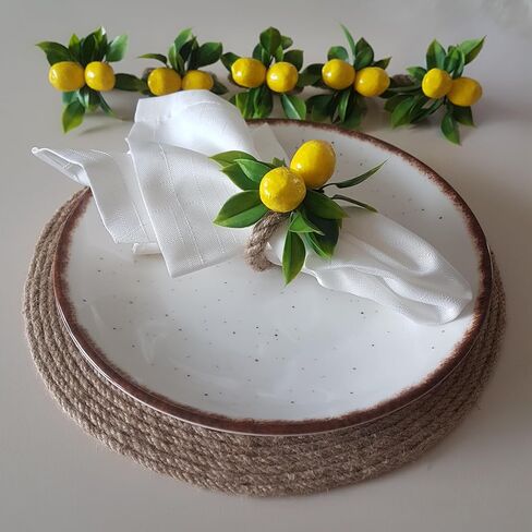 Lemon Napkin Rings, Set of 6 Napkin Holder for Dining Table, Faux Lemon Leaf Napkin Rings for Kitchen Table, Table Decor for Thanksgiving, Christmas, Birthday, Wedding, Napkin Ring Holders for Party in Saudi Arabia