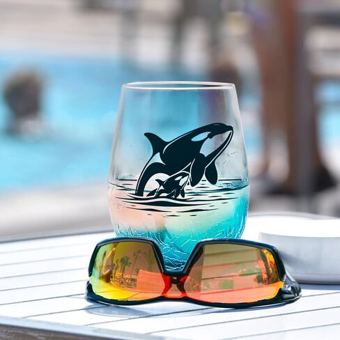 Whale Stemless Wine Glasses: Handmade Crackle Teal Beach Wine Glass for Women, Ocean Themed Birthday Day Gifts 18 Ounces - Set of 1 in Saudi Arabia