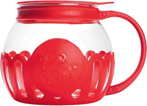 براءة اختراع Ecolution Micro-Pop Micro-Pop Popcorn Popcorn مع زجاج آمن لدرجة الحرارة، غطاء 3 في 1 يقيس النواة ويذوب الزبدة، مصنوع بدون BPA، آمن للاستخدام في غسالة الأطباق، 3 كوارت، أحمر in Kuwait