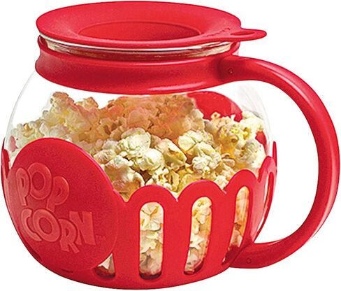 براءة اختراع Ecolution Micro-Pop Micro-Pop Popcorn Popcorn مع زجاج آمن لدرجة الحرارة، غطاء 3 في 1 يقيس النواة ويذوب الزبدة، مصنوع بدون BPA، آمن للاستخدام في غسالة الأطباق، 3 كوارت، أحمر in Kuwait