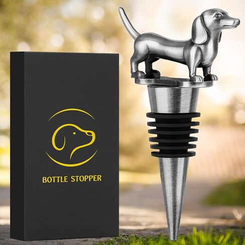 LKKCHER Dachshund Wine Stopper, Wine Gifts for Men Dad Women Sausage Dog Lovers, Bottle Stoppers for Wine Champagne, Birthday Gifts, Father Day Gifts, Christmas Gifts, Dark Silver in Saudi Arabia