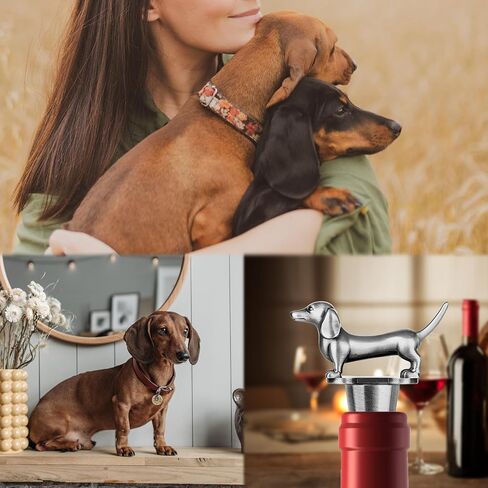 LKKCHER Dachshund Wine Stopper, Wine Gifts for Men Dad Women Sausage Dog Lovers, Bottle Stoppers for Wine Champagne, Birthday Gifts, Father Day Gifts, Christmas Gifts, Dark Silver in Saudi Arabia