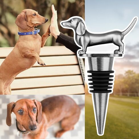 LKKCHER Dachshund Wine Stopper, Wine Gifts for Men Dad Women Sausage Dog Lovers, Bottle Stoppers for Wine Champagne, Birthday Gifts, Father Day Gifts, Christmas Gifts, Dark Silver in Saudi Arabia