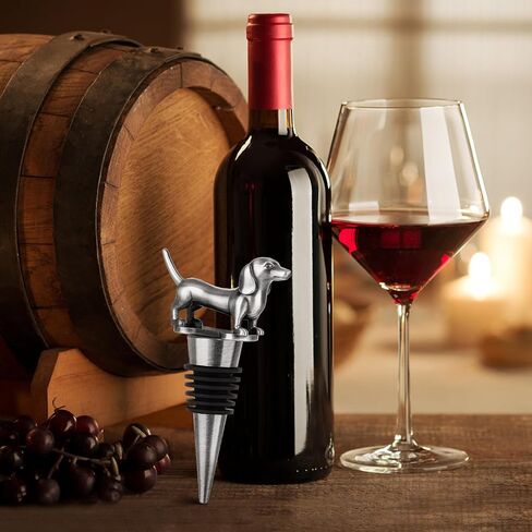 LKKCHER Dachshund Wine Stopper, Wine Gifts for Men Dad Women Sausage Dog Lovers, Bottle Stoppers for Wine Champagne, Birthday Gifts, Father Day Gifts, Christmas Gifts, Dark Silver in Saudi Arabia