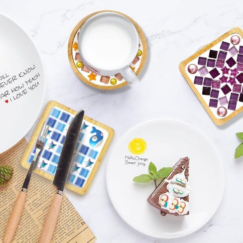 4 قطع من قواعد الأكواب التي يمكنك صنعها بنفسك مع بلاط فسيفساء زجاجي، طقم فسيفساء متعدد الألوان مع قاعدة من الخيزران، أعمال يدوية للفسيفساء للبالغين، حزمة مواد الحرف اليدوية، لوازم فسيفساء للأكواب هدية تزيين المنزل المصنوعة يدويًا in Kuwait