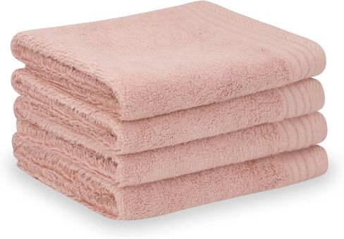 SERISIMPLE Premium Viscose Bamboo Washcloth Set - Pack of 4, 13x13 in Soft and Absorbent, Durable and Comfortable, Suitable for Body & Face, Baby and Adults (Pink/Stripes) in Kuwait
