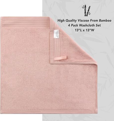 SERISIMPLE Premium Viscose Bamboo Washcloth Set - Pack of 4, 13x13 in Soft and Absorbent, Durable and Comfortable, Suitable for Body & Face, Baby and Adults (Pink/Stripes) in Kuwait