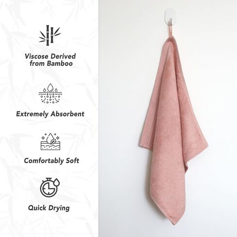 SERISIMPLE Premium Viscose Bamboo Washcloth Set - Pack of 4, 13x13 in Soft and Absorbent, Durable and Comfortable, Suitable for Body & Face, Baby and Adults (Pink/Stripes) in Kuwait