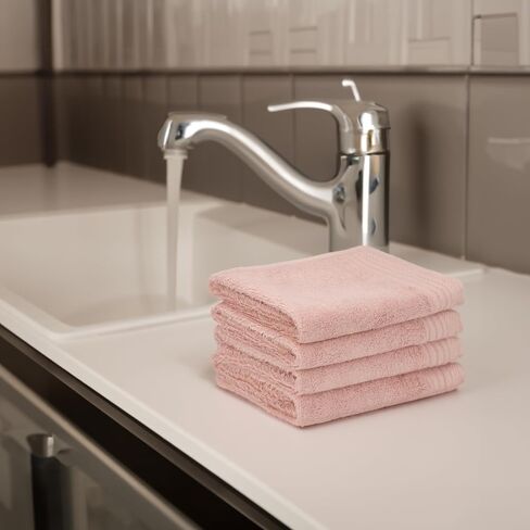 SERISIMPLE Premium Viscose Bamboo Washcloth Set - Pack of 4, 13x13 in Soft and Absorbent, Durable and Comfortable, Suitable for Body & Face, Baby and Adults (Pink/Stripes) in Kuwait