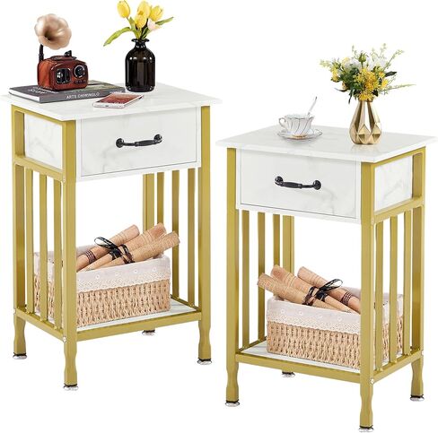 VECELO Nightstands, Industrial Side/End Tables with Drawer and Storage Shelf, Night Stands for Bedroom, Living Room, Wood Metal Furniture, Easy Assembly in Saudi Arabia