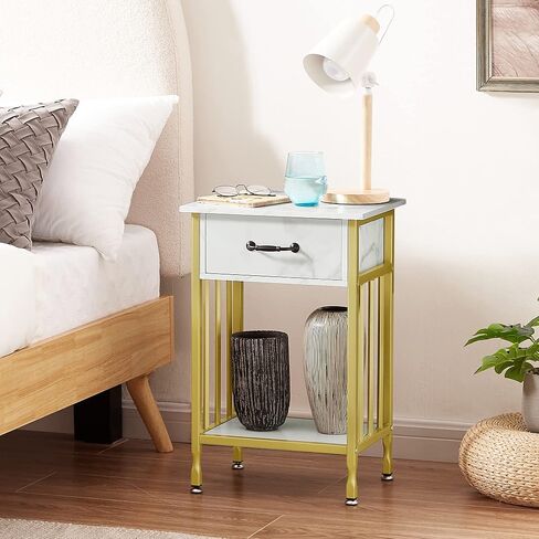 VECELO Nightstands, Industrial Side/End Tables with Drawer and Storage Shelf, Night Stands for Bedroom, Living Room, Wood Metal Furniture, Easy Assembly in Saudi Arabia
