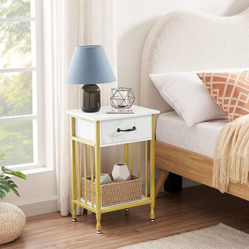 VECELO Nightstands, Industrial Side/End Tables with Drawer and Storage Shelf, Night Stands for Bedroom, Living Room, Wood Metal Furniture, Easy Assembly in Saudi Arabia