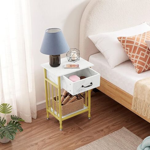 VECELO Nightstands, Industrial Side/End Tables with Drawer and Storage Shelf, Night Stands for Bedroom, Living Room, Wood Metal Furniture, Easy Assembly in Saudi Arabia