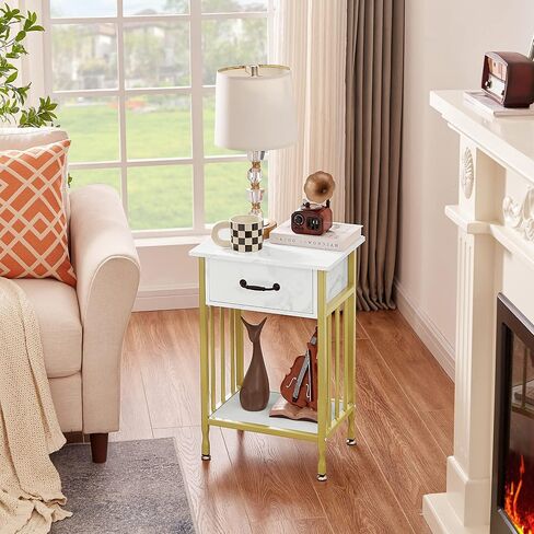 VECELO Nightstands, Industrial Side/End Tables with Drawer and Storage Shelf, Night Stands for Bedroom, Living Room, Wood Metal Furniture, Easy Assembly in Saudi Arabia