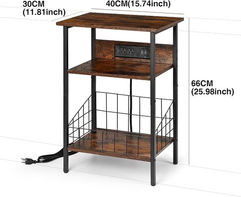 End Tables Living Room - Nightstand with Charging Station, 3-Tier Side Table with USB Ports and Outlets, Small Table for Living Room, Bedroom, 25.98x15.74x11.81 Inches in Saudi Arabia