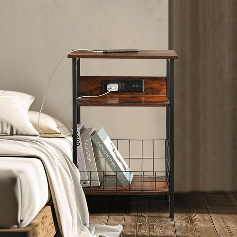 End Tables Living Room - Nightstand with Charging Station, 3-Tier Side Table with USB Ports and Outlets, Small Table for Living Room, Bedroom, 25.98x15.74x11.81 Inches in Saudi Arabia