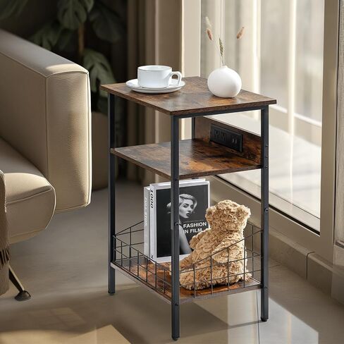 End Tables Living Room - Nightstand with Charging Station, 3-Tier Side Table with USB Ports and Outlets, Small Table for Living Room, Bedroom, 25.98x15.74x11.81 Inches in Saudi Arabia