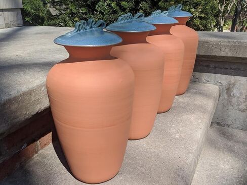 Large Olla Garden Watering Pot - 1.25 Gallon Terracotta Pot with Slate Blue Lid - Buried Porous Pots for Garden Irrigation - Low Tech-Highly Efficient Self Watering System for Garden in Saudi Arabia