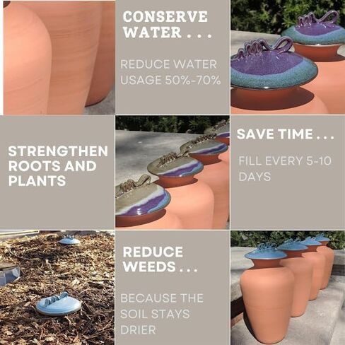Large Olla Garden Watering Pot - 1.25 Gallon Terracotta Pot with Slate Blue Lid - Buried Porous Pots for Garden Irrigation - Low Tech-Highly Efficient Self Watering System for Garden in Saudi Arabia