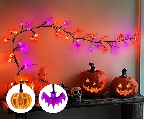 ضوء ديكور للهالوين على شكل خفاش عنكبوت للهالوين، ضوء راتان، شجرة محاكاة LED - أرجواني in Kuwait