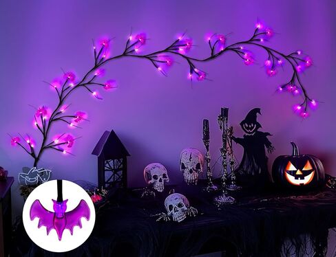 Halloween Spider Bat Shaped Light Atmosphere Decorative Light Rattan Light LED Simulated Tree - Purple in Saudi Arabia
