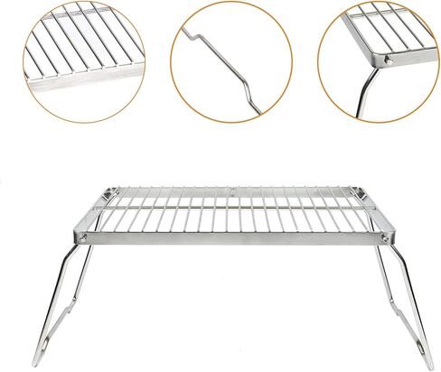 304 شواية من الفولاذ المقاوم للصدأ - شواية نار المخيم قابلة للطي - شبكة شواء نار المخيم فوق حفرة النار - مع حقيبة حمل - شواية حفرة النار لرحلات المشي لمسافات طويلة in Kuwait