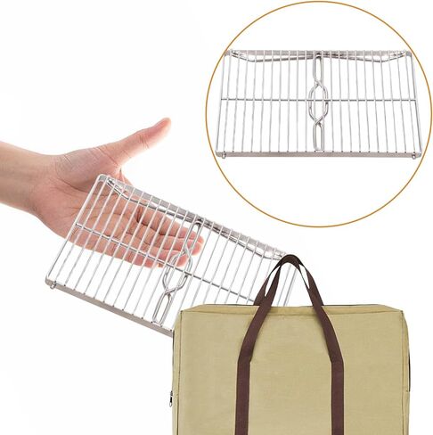 304 شواية من الفولاذ المقاوم للصدأ - شواية نار المخيم قابلة للطي - شبكة شواء نار المخيم فوق حفرة النار - مع حقيبة حمل - شواية حفرة النار لرحلات المشي لمسافات طويلة in Kuwait