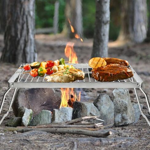 304 شواية من الفولاذ المقاوم للصدأ - شواية نار المخيم قابلة للطي - شبكة شواء نار المخيم فوق حفرة النار - مع حقيبة حمل - شواية حفرة النار لرحلات المشي لمسافات طويلة in Kuwait