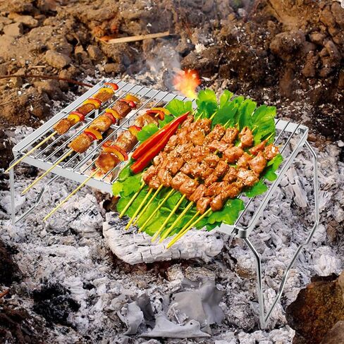 304 شواية من الفولاذ المقاوم للصدأ - شواية نار المخيم قابلة للطي - شبكة شواء نار المخيم فوق حفرة النار - مع حقيبة حمل - شواية حفرة النار لرحلات المشي لمسافات طويلة in Kuwait