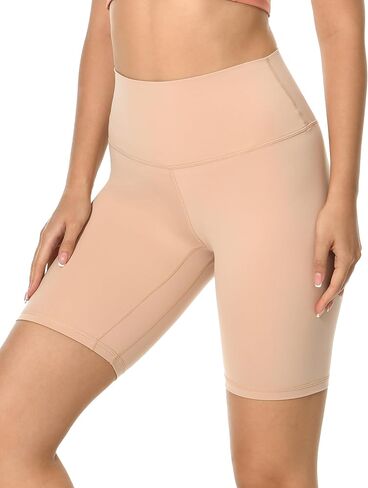 YUNOGA Women's High Waisted Yoga Shorts 8" Spandex Shorts Athletic Workout Biker Shorts (M, Brown Stone) in Saudi Arabia