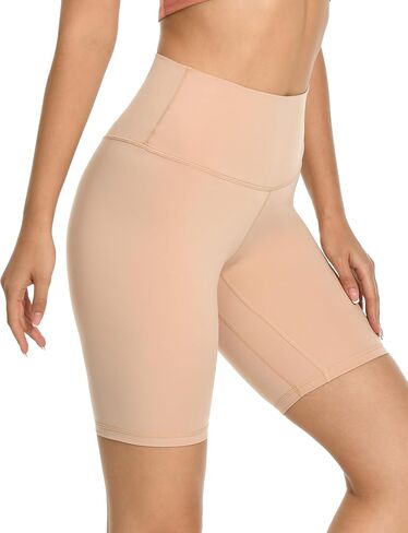 YUNOGA Women's High Waisted Yoga Shorts 8" Spandex Shorts Athletic Workout Biker Shorts (M, Brown Stone) in Saudi Arabia