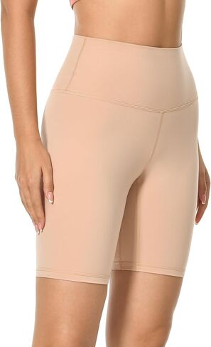 YUNOGA Women's High Waisted Yoga Shorts 8" Spandex Shorts Athletic Workout Biker Shorts (M, Brown Stone) in Saudi Arabia