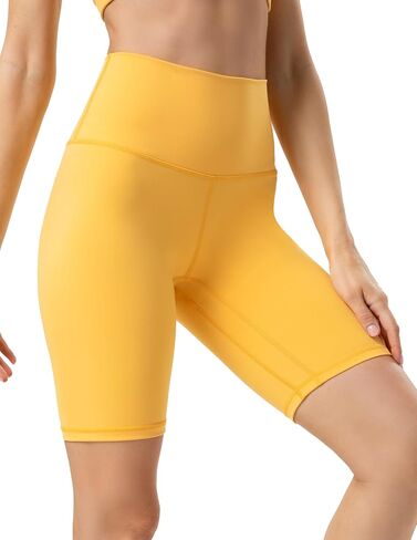 YUNOGA Women's High Waisted Yoga Shorts 8" Spandex Shorts Athletic Workout Biker Shorts (M, Brown Stone) in Saudi Arabia