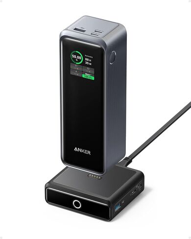 باور بانك Anker Prime بقدرة 27,650 مللي أمبير في الساعة (250 واط) مع قاعدة شحن 100 واط، وشاحن محمول بثلاثة منافذ، وتطبيق ذكي، متوافق مع سلسلة iPhone 16/15/14، وMacBook، وSamsung، وDell، وAirPods in Saudi Arabia