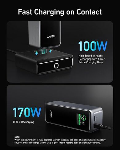 باور بانك Anker Prime بقدرة 27,650 مللي أمبير في الساعة (250 واط) مع قاعدة شحن 100 واط، وشاحن محمول بثلاثة منافذ، وتطبيق ذكي، متوافق مع سلسلة iPhone 16/15/14، وMacBook، وSamsung، وDell، وAirPods in Saudi Arabia