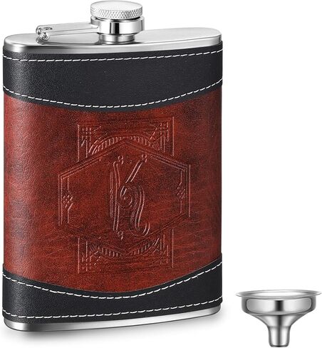 Baderke Personalized Groomsmen Flask 8 oz Leather Brown Hip Flasks for Liquor with Initials, Monogrammed Leak Proof Stainless Steel Drinking Flasks Gift for Men Dad Grandpa Birthday Wedding(Letter B) in Kuwait