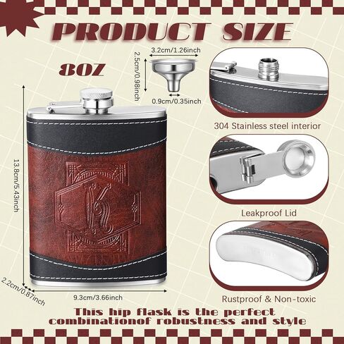 Baderke Personalized Groomsmen Flask 8 oz Leather Brown Hip Flasks for Liquor with Initials, Monogrammed Leak Proof Stainless Steel Drinking Flasks Gift for Men Dad Grandpa Birthday Wedding(Letter B) in Kuwait