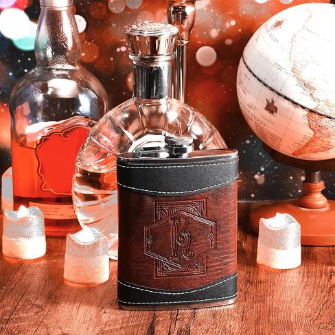 Baderke Personalized Groomsmen Flask 8 oz Leather Brown Hip Flasks for Liquor with Initials, Monogrammed Leak Proof Stainless Steel Drinking Flasks Gift for Men Dad Grandpa Birthday Wedding(Letter B) in Kuwait