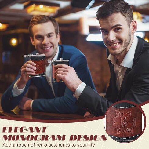 Baderke Personalized Groomsmen Flask 8 oz Leather Brown Hip Flasks for Liquor with Initials, Monogrammed Leak Proof Stainless Steel Drinking Flasks Gift for Men Dad Grandpa Birthday Wedding(Letter B) in Kuwait