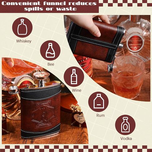 Baderke Personalized Groomsmen Flask 8 oz Leather Brown Hip Flasks for Liquor with Initials, Monogrammed Leak Proof Stainless Steel Drinking Flasks Gift for Men Dad Grandpa Birthday Wedding(Letter B) in Kuwait