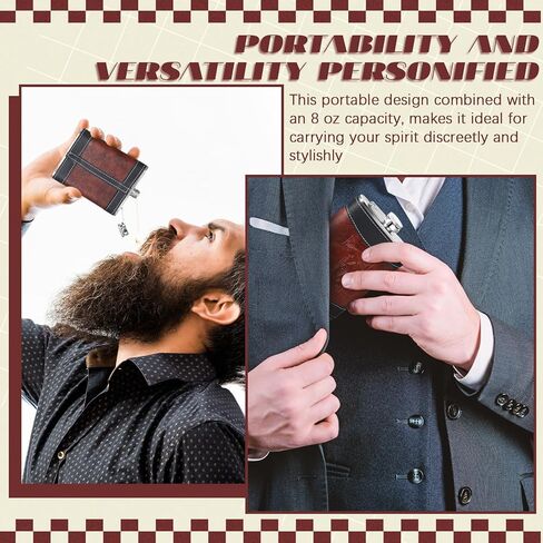 Baderke Personalized Groomsmen Flask 8 oz Leather Brown Hip Flasks for Liquor with Initials, Monogrammed Leak Proof Stainless Steel Drinking Flasks Gift for Men Dad Grandpa Birthday Wedding(Letter B) in Kuwait