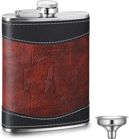 Baderke Personalized Groomsmen Flask 8 oz Leather Brown Hip Flasks for Liquor with Initials, Monogrammed Leak Proof Stainless Steel Drinking Flasks Gift for Men Dad Grandpa Birthday Wedding(Letter B) in Saudi Arabia