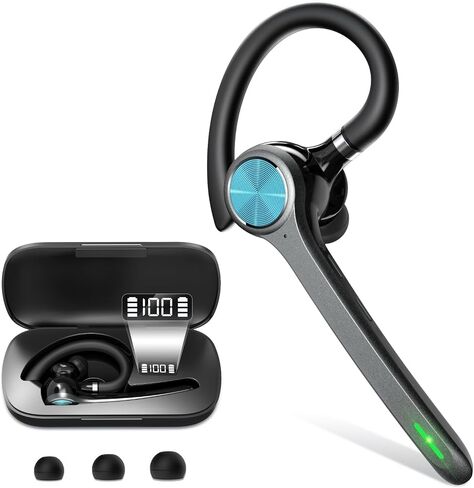 Bluetooth Headset, Wireless Bluetooth Earpiece with 500mAh Charging Case 72 Hours Talking Time Built-in Microphone for iOS Android Cell Phone, V5.1 Hand-Free Headphones for Trucker, Office(Gray) in Saudi Arabia