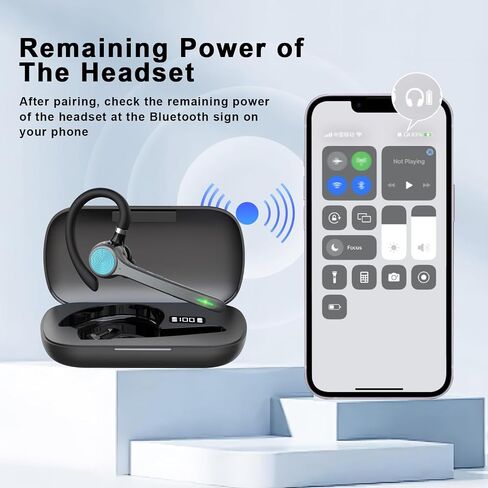 Bluetooth Headset, Wireless Bluetooth Earpiece with 500mAh Charging Case 72 Hours Talking Time Built-in Microphone for iOS Android Cell Phone, V5.1 Hand-Free Headphones for Trucker, Office(Gray) in Saudi Arabia
