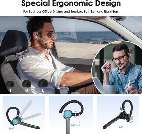 Bluetooth Headset, Wireless Bluetooth Earpiece with 500mAh Charging Case 72 Hours Talking Time Built-in Microphone for iOS Android Cell Phone, V5.1 Hand-Free Headphones for Trucker, Office(Gray) in Saudi Arabia