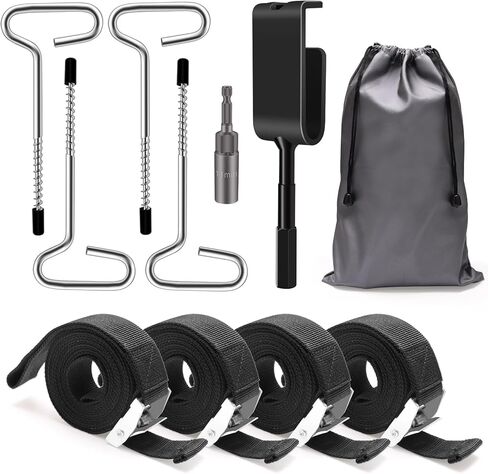 مجموعة أدوات مرساة الجليد 11 قطعة، مجموعة أدوات حفر مرساة الجليد من لوكسيف مراسي لخيمة صيد الجليد مع أكياس تخزين، 4 أشرطة من النايلون، 4P مسمار وتد، رأس محول 1/4 بوصة، محول مثقاب مرساة الجليد in Kuwait