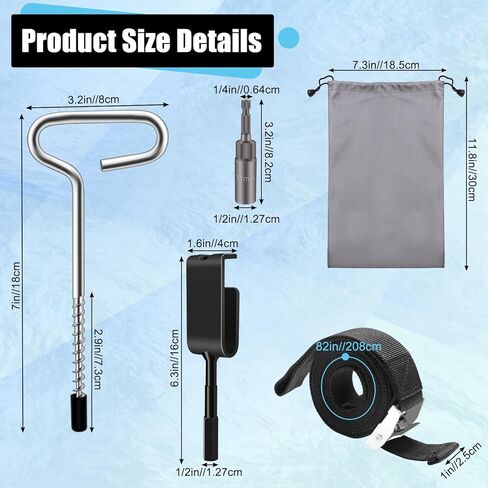 مجموعة أدوات مرساة الجليد 11 قطعة، مجموعة أدوات حفر مرساة الجليد من لوكسيف مراسي لخيمة صيد الجليد مع أكياس تخزين، 4 أشرطة من النايلون، 4P مسمار وتد، رأس محول 1/4 بوصة، محول مثقاب مرساة الجليد in Kuwait