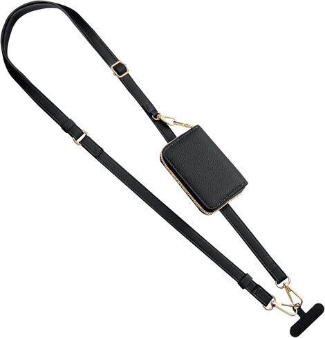 TiMOVO Clip & Go Strap Phone Lanyard، حزام الهاتف الخليوي مع حقيبة محفظة جلدية، حبل عالمي للهاتف حول الجسم قابل للتعديل حزام الرقبة متوافق مع معظم الهواتف الذكية، أسود in Saudi Arabia